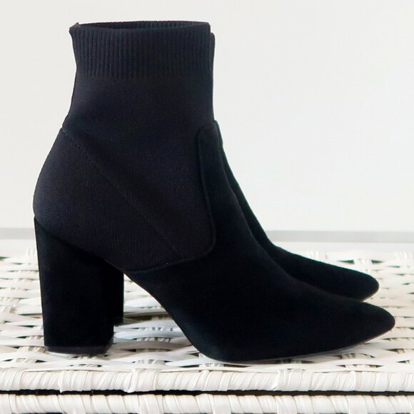 Steve Madden Remy Black Suede Sock Booties Pointed Toe Block Heel Ankle Boots 7 - Picture 12 of 16